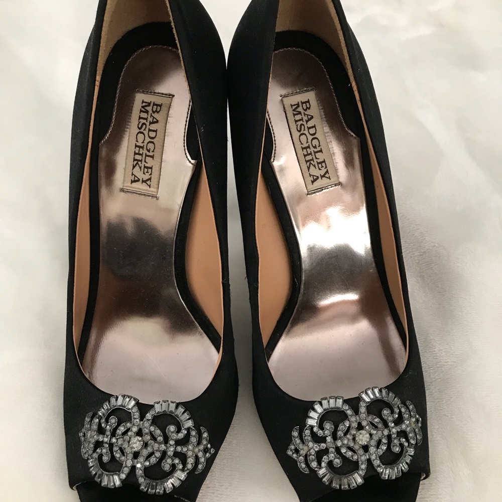 Badgley Mischka Black Heels with Silver Embellishments
